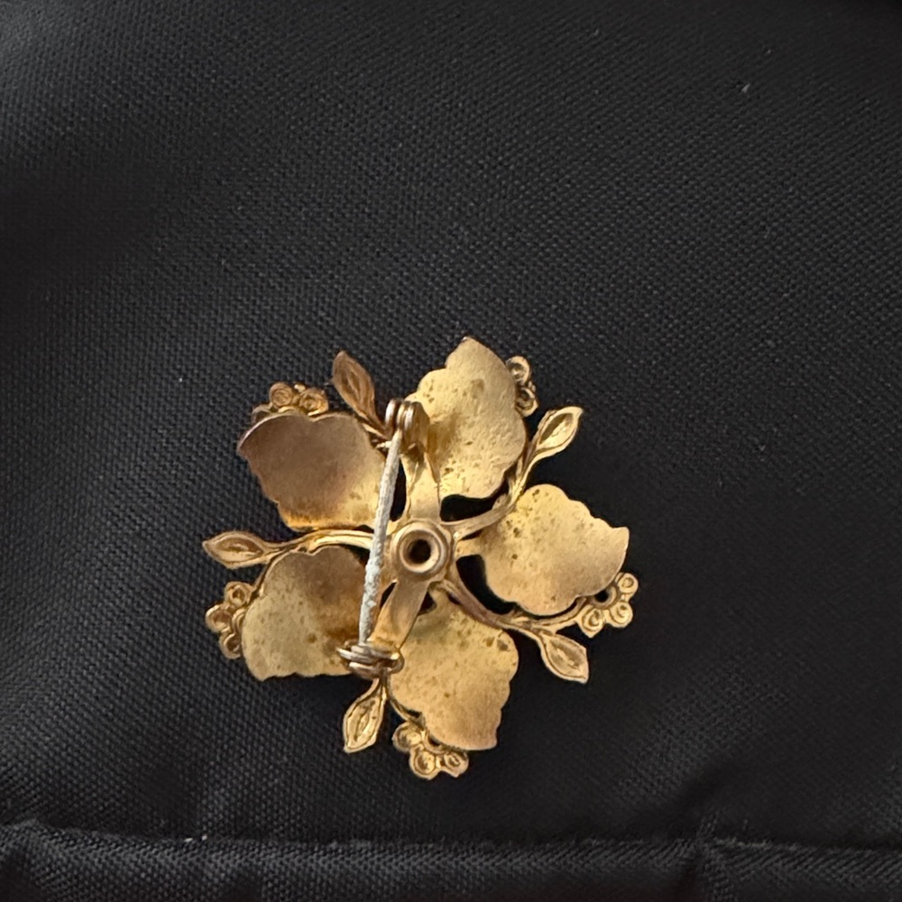 Elegant Gold and Blue Vintage Floral Brooch - Picture 2 of 2